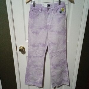 NWT Lee x Smiley Lavender Tie-Dye High Rise Boot Cut Jeans with Smiley Patch
